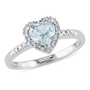 Clear Aquamarine Heart Ring 3/4 Carat (ctw) with Diamonds in Sterling Silver